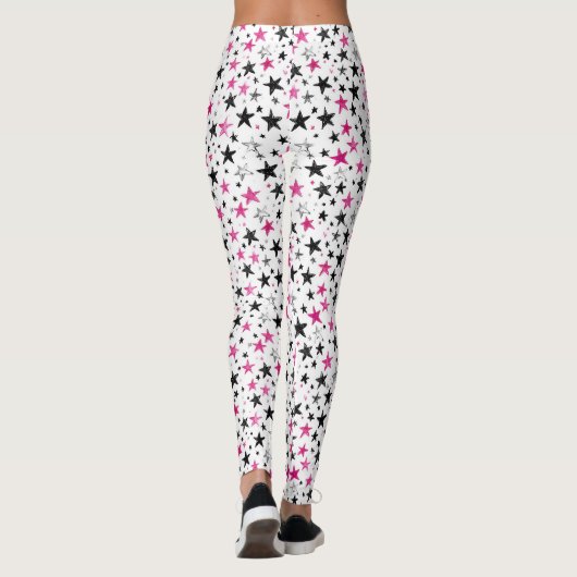 Rosa Silberne Schwarze Sterne Leggings (Rückseite)