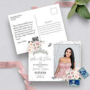 Rosa & silberne Tiara Quinceañera Foto-Postkarte Postkarte