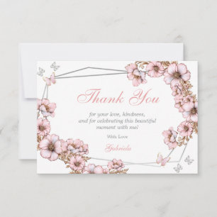 Rosa silberne Tiara Schmetterling Quinceañera Dankeskarte