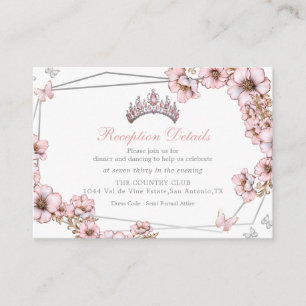 Rosa silberne Tiara-Schmetterlings-Einschlusskarte Begleitkarte