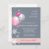 Rosa, Silberne Weihnachtsbälle Abendessen Party Einladungspostkarte (Vorne/Hinten)