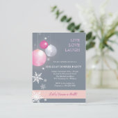 Rosa, Silberne Weihnachtsbälle Abendessen Party Einladungspostkarte (Stehend Vorderseite)