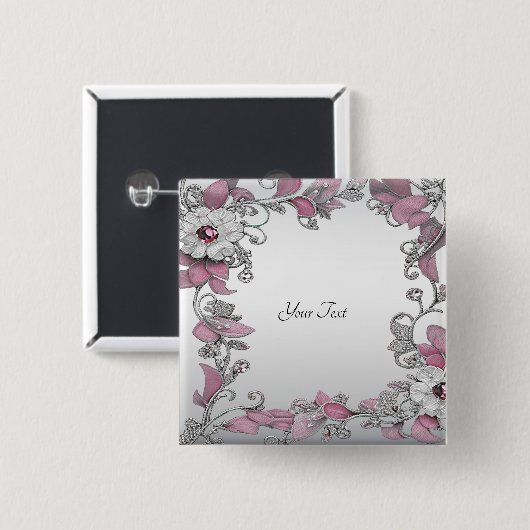 Rosa Silberne weiße Blumentaste Button (Vorne & Hinten)