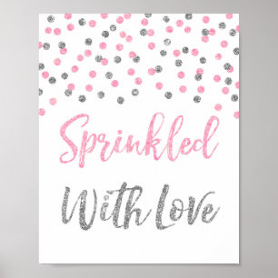 Rosa silberner Confetti besprüht mit Liebe-Zeichen Poster