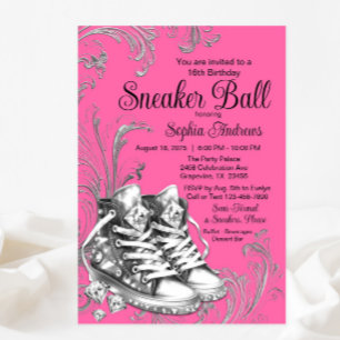 Rosa silberner Diamant-Sneaker-Ball Einladung
