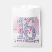 Rosa silberner falscher Glitter-Diamant Sweet 16 Geschenktütchen (Vorderseite)