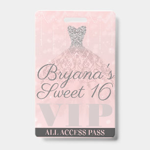 Rosa silberner Funkelkleid Sweet 16 VIP-Pass Ausweis