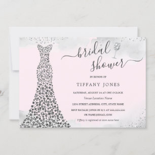 Rosa silberner funkelnder Diamant Brautkleid Braut Einladung