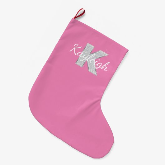 Rosa Silberner Glitzer Buchstabe K Großer Weihnachtsstrumpf (Vorderansicht (hängend))