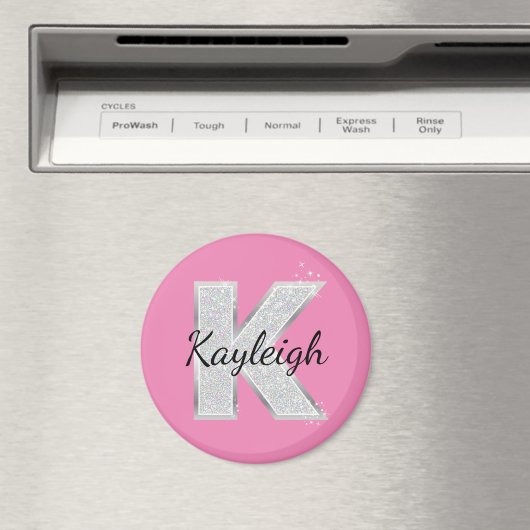 Rosa Silberner Glitzer Buchstabe K Magnet (In Situ (Geschirrspüler))