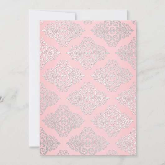 Rosa, Silberner Glitzer Damaskus Brautparty einlad Einladung (Rückseite)