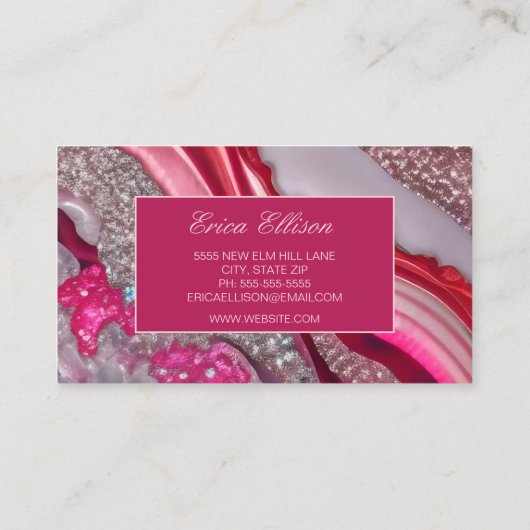 Rosa Silberner Glitzer Marmorskulptur Visitenkarte (Rückseite)