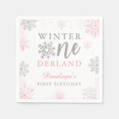 Rosa Silberner Glitzer Winter Onederland 1. Geburt Serviette (Vorderseite)