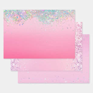 Rosa silberner glitzernder Konfetti-Weihnachten Geschenkpapier Set