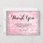 Rosa silberner Imitat-Glitzer beleuchtet Bonbon 16 Dankeskarte (Vorderseite)