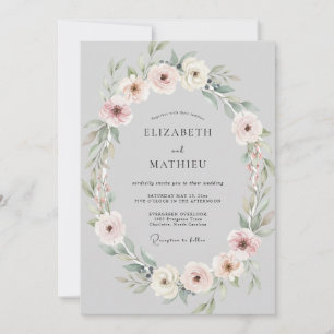 Rosa-silberner Kranz Hochzeit Einladung