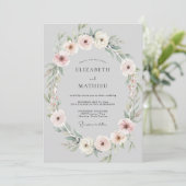 Rosa-silberner Kranz Hochzeit Einladung (Stehend Vorderseite)