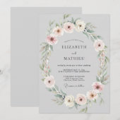 Rosa-silberner Kranz Hochzeit Einladung (Vorne/Hinten)