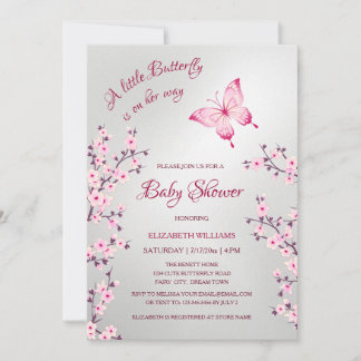 Rosa silberner Schmetterling | Mädchen-Baby-Party  Einladung