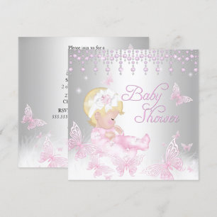 Rosa silberner Streusel-Schmetterling Baby Shower Einladung