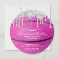 Rosa Silberner Tropfen Girls Basketball Einladung