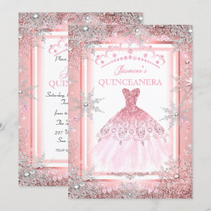 Rosa silberner Winter Wonderland Quinceanera-Party Einladung