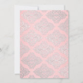 Rosa, silbernes Glitzer-Damast-Brautparty laden Einladung (Rückseite)
