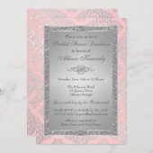 Rosa, silbernes Glitzer-Damast-Brautparty laden Einladung (Vorne/Hinten)
