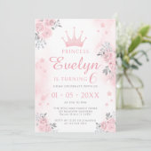 Rosa Silberprinzessin Geburtstagsmädchen Einladung (Stehend Vorderseite)