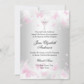 Rosa Silberschmetterling-Kreuztaufe einladen Einladung (Vorderseite)