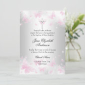 Rosa Silberschmetterling-Kreuztaufe einladen Einladung (Stehend Vorderseite)