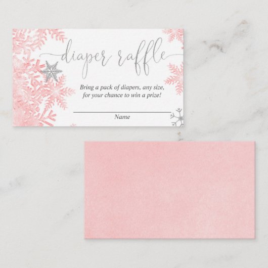 Rosa Silberschneeflocke Babydusche Windelpreisverl Begleitkarte (Vorne/Hinten)
