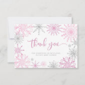 Rosa Silberschneeflocken Babydusche Danke (Vorderseite)