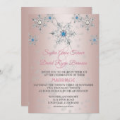 Rosa Silberschneeflocken Kristallkugeln Blaue Perl Einladung (Vorne/Hinten)