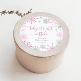 Rosa Silberschneeflocken säumen draußen die Kälte Runder Aufkleber