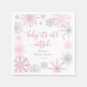 Rosa Silberschneeflocken säumen draußen die Kälte Serviette (Vorderseite)