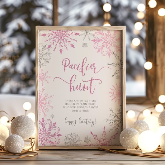 Rosa Silberschneeflocken Schnuller Jagdspiel Poste Poster