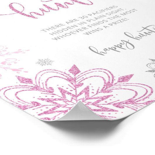 Rosa Silberschneeflocken Schnuller Jagdspiel Poste Poster (Ecke)