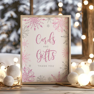 Rosa Silberschneeflocken Winter Karten und Geschen Poster