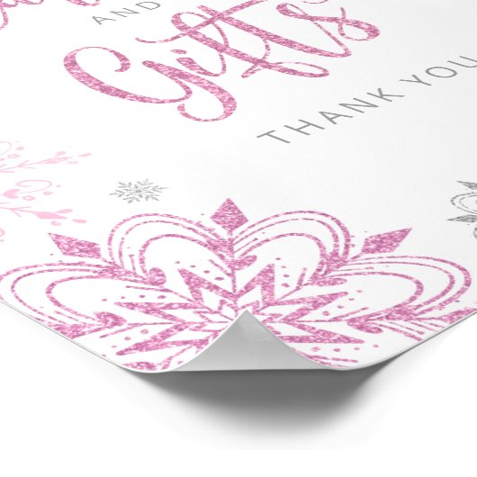 Rosa Silberschneeflocken Winter Karten und Geschen Poster (Ecke)