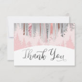 Rosa Silberschneewald Winterbaume 1. Geburtstag Dankeskarte (Rückseite)