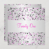 Rosa Silberschwarze Liebe Herz 21. Geburtstag Einladung (Vorne/Hinten)