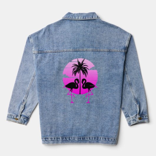Rosa Silhouette Flamingos Bird Jeansjacke (Rückseite)