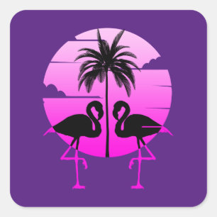 Rosa Silhouette Flamingos Bird Quadratischer Aufkleber