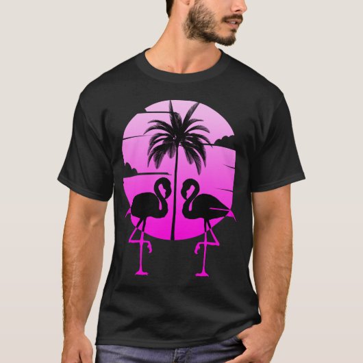 Rosa Silhouette Flamingos Bird T-Shirt (Vorderseite)