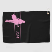 Rosa Silhouette Golfer mit Bag Monogramm Golfhandtuch (Horizontal)