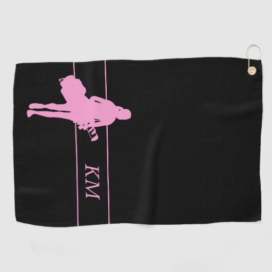 Rosa Silhouette Golfer mit Bag Monogramm Golfhandtuch (Horizontal)