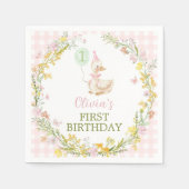 Rosa Silly Goose Floral Mädchen Geburtstag Serviette (Vorderseite)