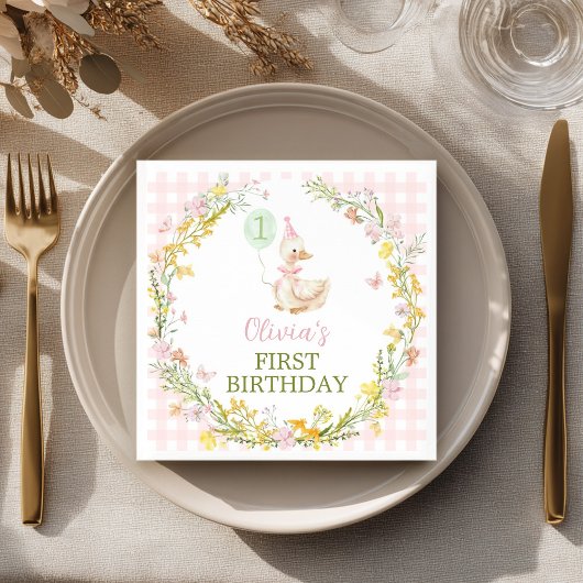 Rosa Silly Goose Floral Mädchen Geburtstag Serviette