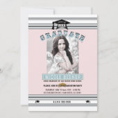 Rosa Silver Blue Elegante Foto Graduation Party Einladung (Vorderseite)